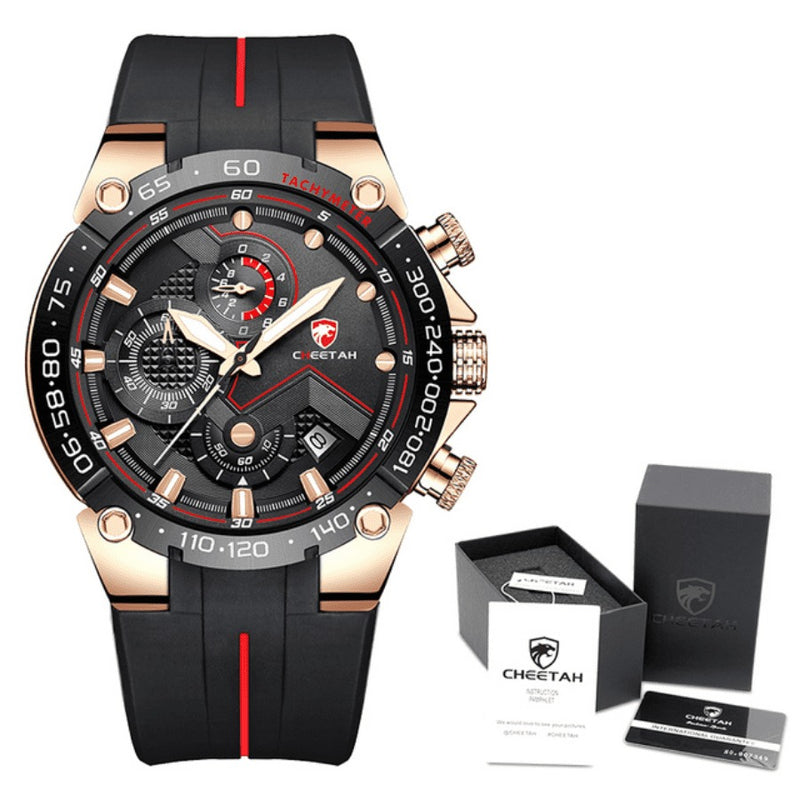 Relógio Masculino CHEETAH TACHYMETER - Design Sport Fino, Cronógrafo, Calendário e à Prova D'água