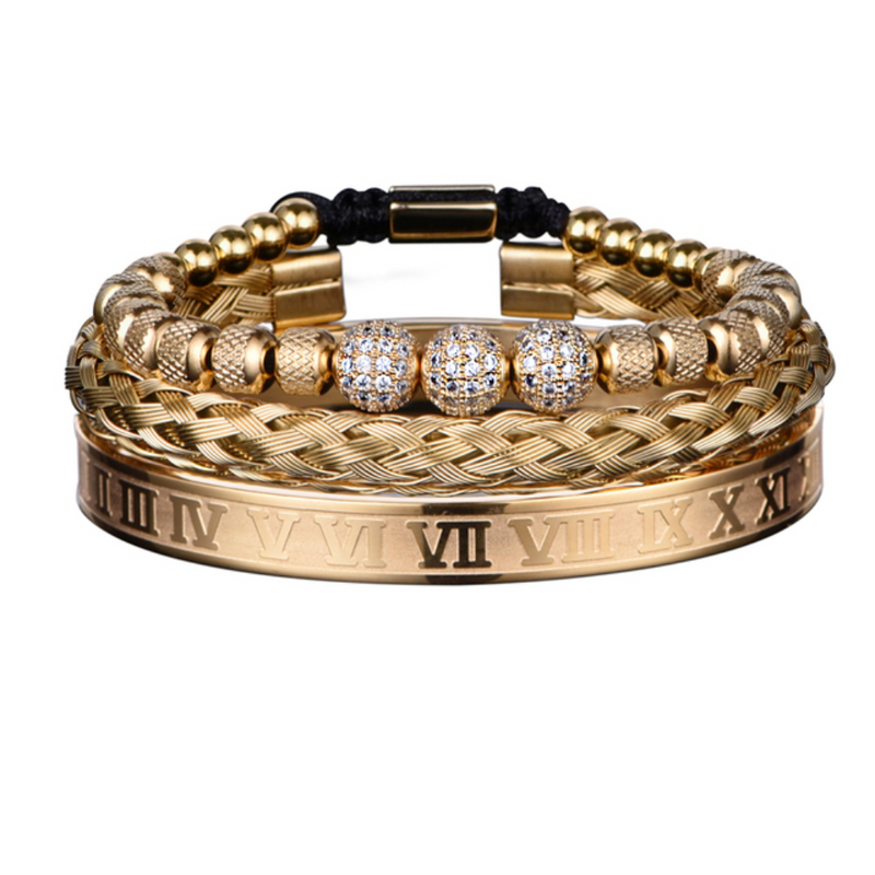 Kit 3 Pulseiras Masculinas Banhadas em Ouro e Prata Cravejada com Zircônias AAA MAGNATA