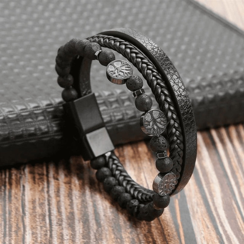 Pulseira em Couro com Pedras e Pingentes THE MAN