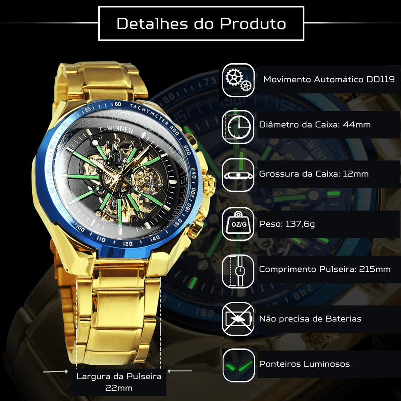 Relógio de Pulso com Ponteiros Luminosos Luxury T-WINNER