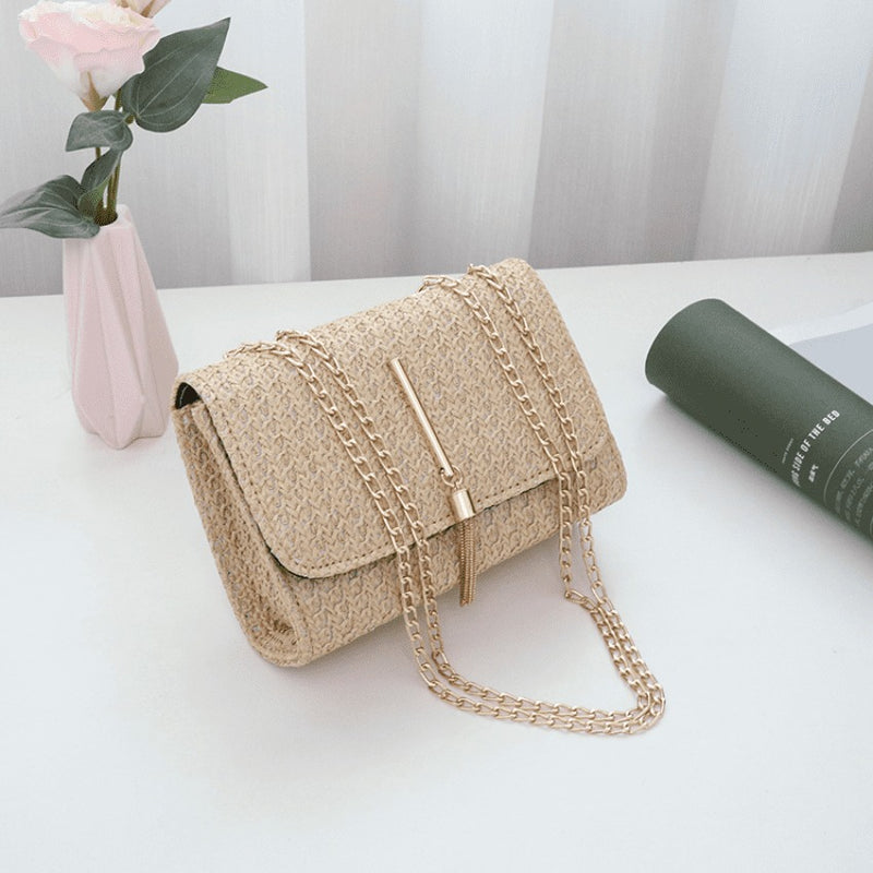 Bolsa Feminina de Ombro Trançada em Ráfia Clutch HandBag OLD FASHION