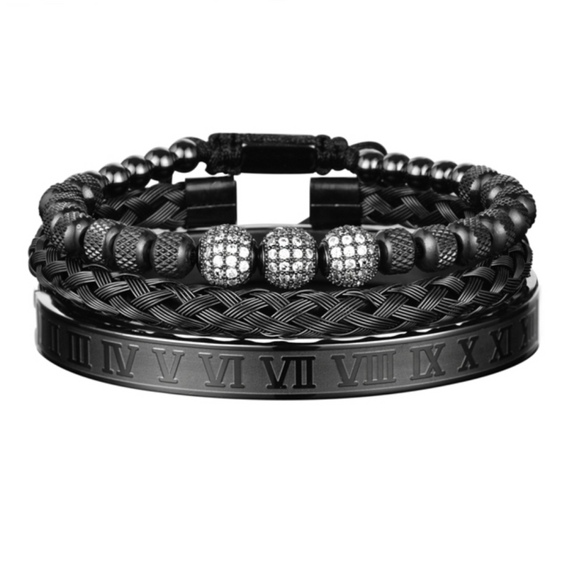 Kit 3 Pulseiras Masculinas Banhadas em Ouro e Prata Cravejada com Zircônias AAA MAGNATA