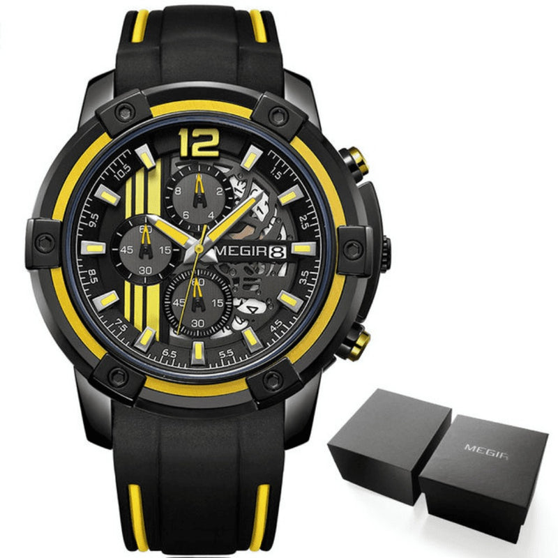 Relógio Masculino Multifuncional Cronógrafo com Pulseira em Silicone MEGIR CRONOGRAPH SPORT
