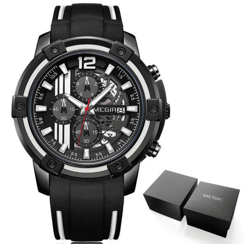 Relógio Masculino Multifuncional Cronógrafo com Pulseira em Silicone MEGIR CRONOGRAPH SPORT