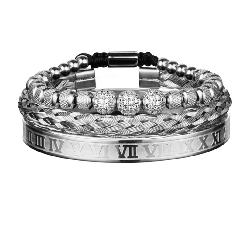 Kit 3 Pulseiras Masculinas Banhadas em Ouro e Prata Cravejada com Zircônias AAA MAGNATA