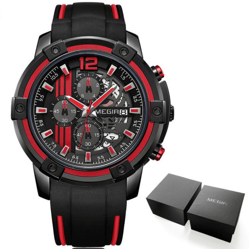 Relógio Masculino Multifuncional Cronógrafo com Pulseira em Silicone MEGIR CRONOGRAPH SPORT