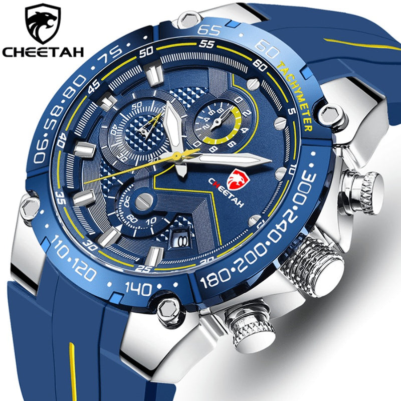 Relógio Masculino CHEETAH TACHYMETER - Design Sport Fino, Cronógrafo, Calendário e à Prova D'água
