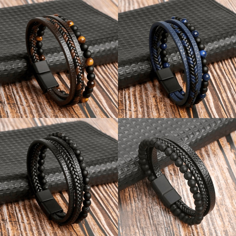 Pulseira em Couro com Pedras e Pingentes THE MAN