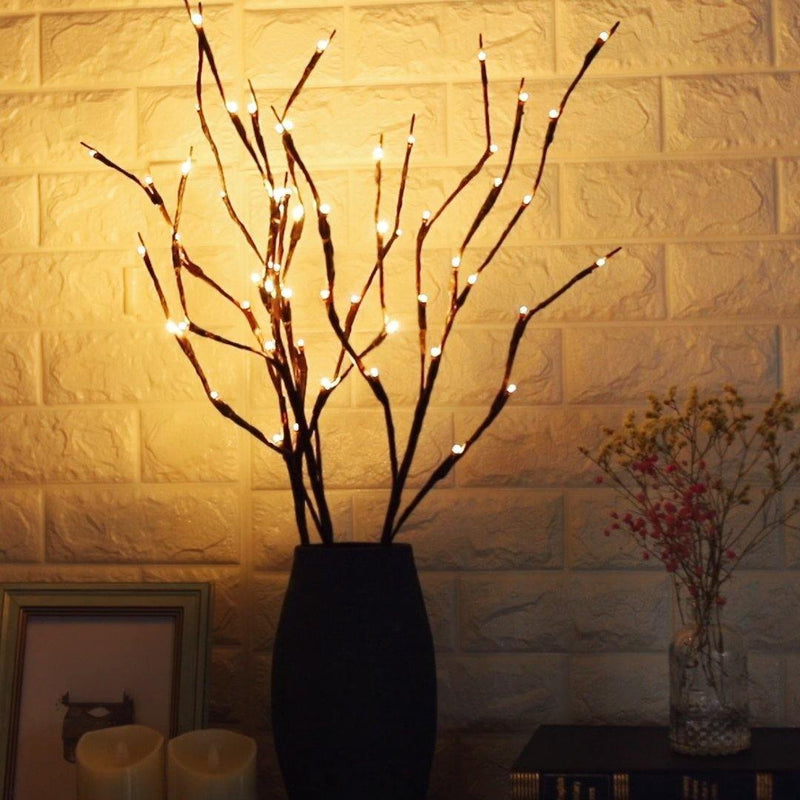 Kit com 10 Galhos de Salgueiro e 40 LEDs Quentes Decorativos de Casa