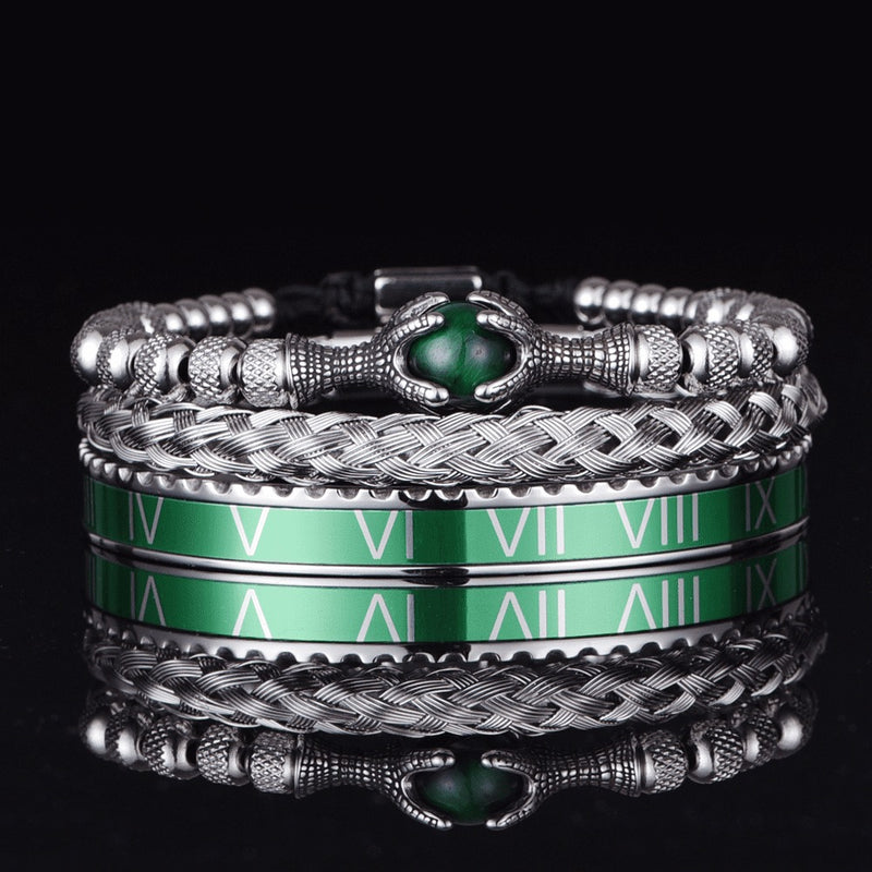 Conjunto De Pulseiras ROYAL EAGLE - Joia Em Aço Inoxidável Com Pedra Natural