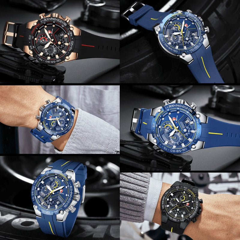 Relógio Masculino CHEETAH TACHYMETER - Design Sport Fino, Cronógrafo, Calendário e à Prova D'água