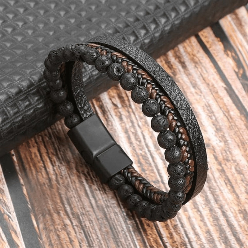 Pulseira em Couro com Pedras e Pingentes THE MAN