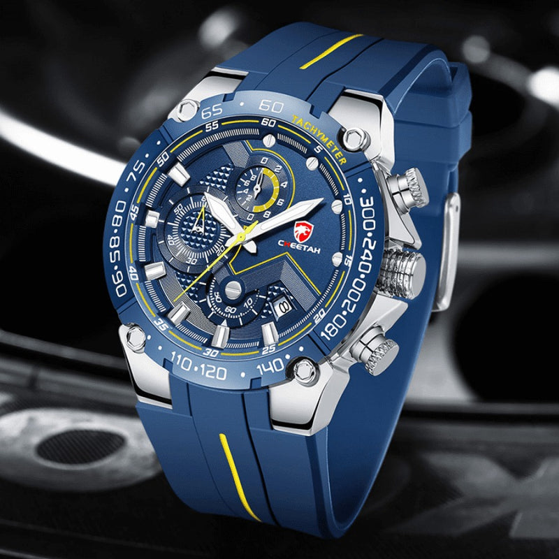 Relógio Masculino CHEETAH TACHYMETER - Design Sport Fino, Cronógrafo, Calendário e à Prova D'água