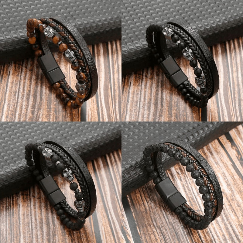Pulseira em Couro com Pedras e Pingentes THE MAN