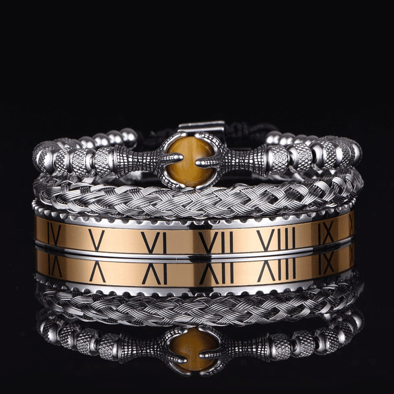 Conjunto De Pulseiras ROYAL EAGLE - Joia Em Aço Inoxidável Com Pedra Natural