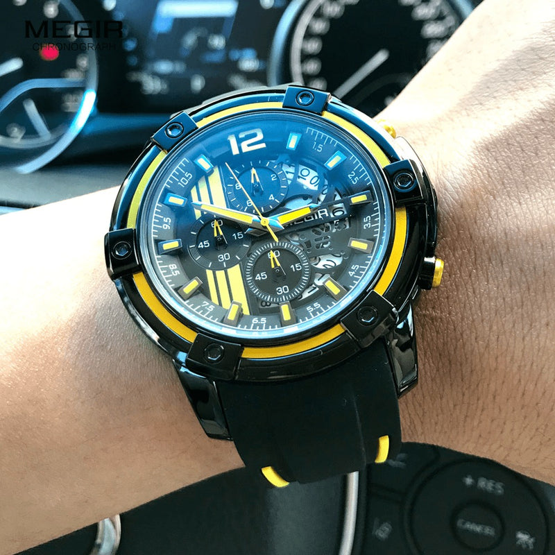 Relógio Masculino Multifuncional Cronógrafo com Pulseira em Silicone MEGIR CRONOGRAPH SPORT