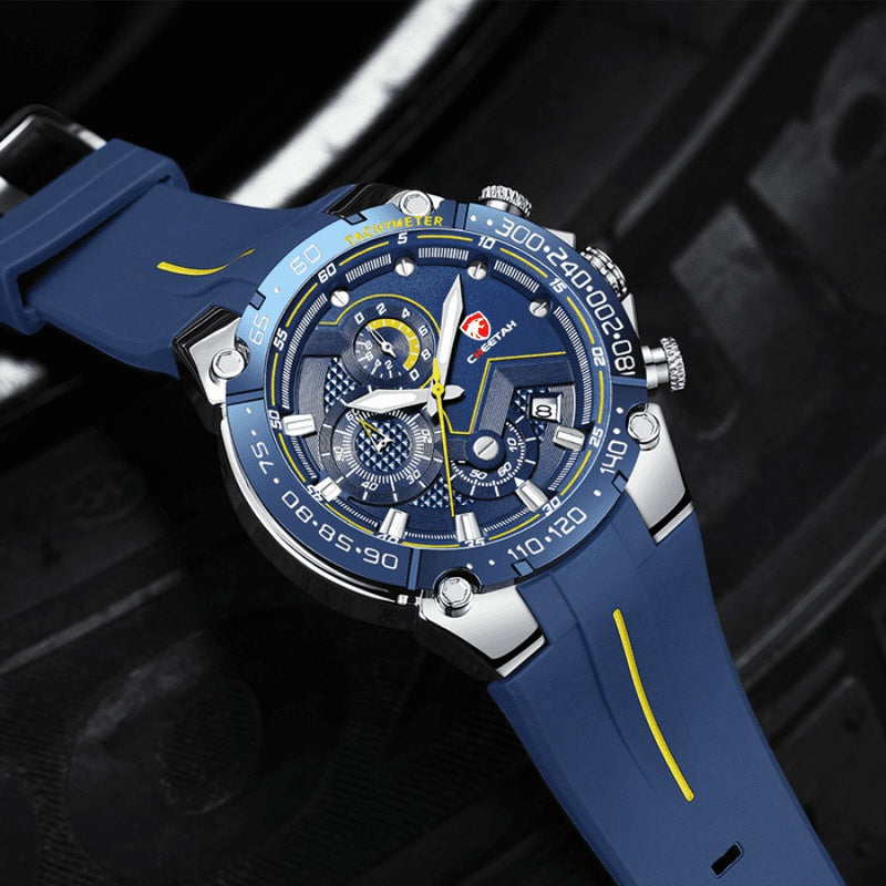 Relógio Masculino CHEETAH TACHYMETER - Design Sport Fino, Cronógrafo, Calendário e à Prova D'água