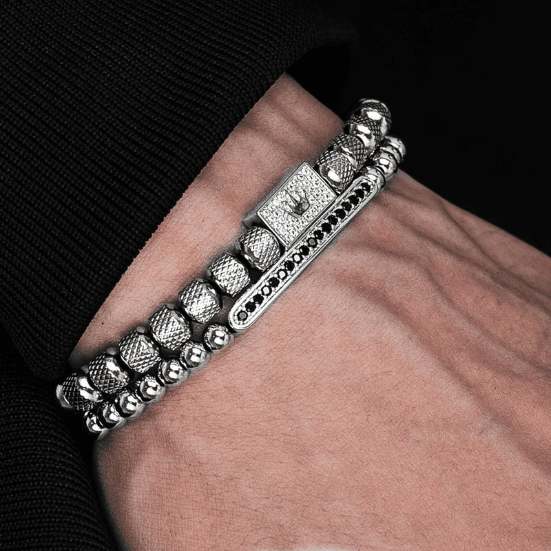 Conjunto 2 Pulseiras SIMPLE CROWN - Joia de Aço Inoxidável Banhado a Ouro e Prata Cravejado Com Zircônia