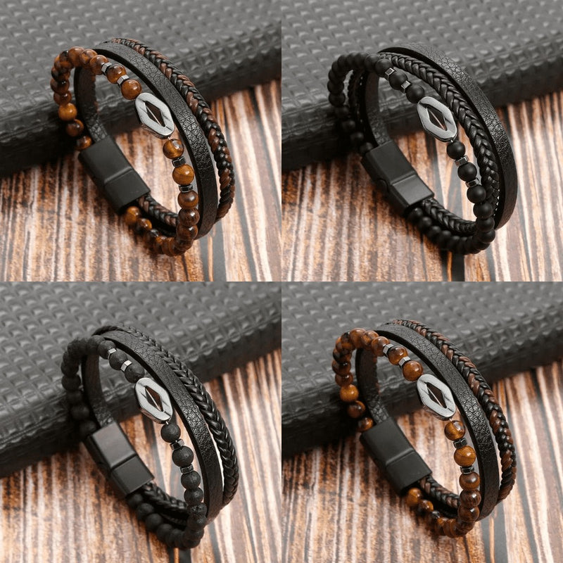 Pulseira em Couro com Pedras e Pingentes THE MAN