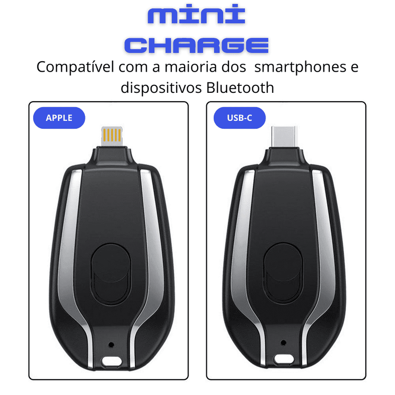 Carregador portátil chaveiro MINI CHARGER 1500mAh Original - USB-C e Lightining - Inov&tec