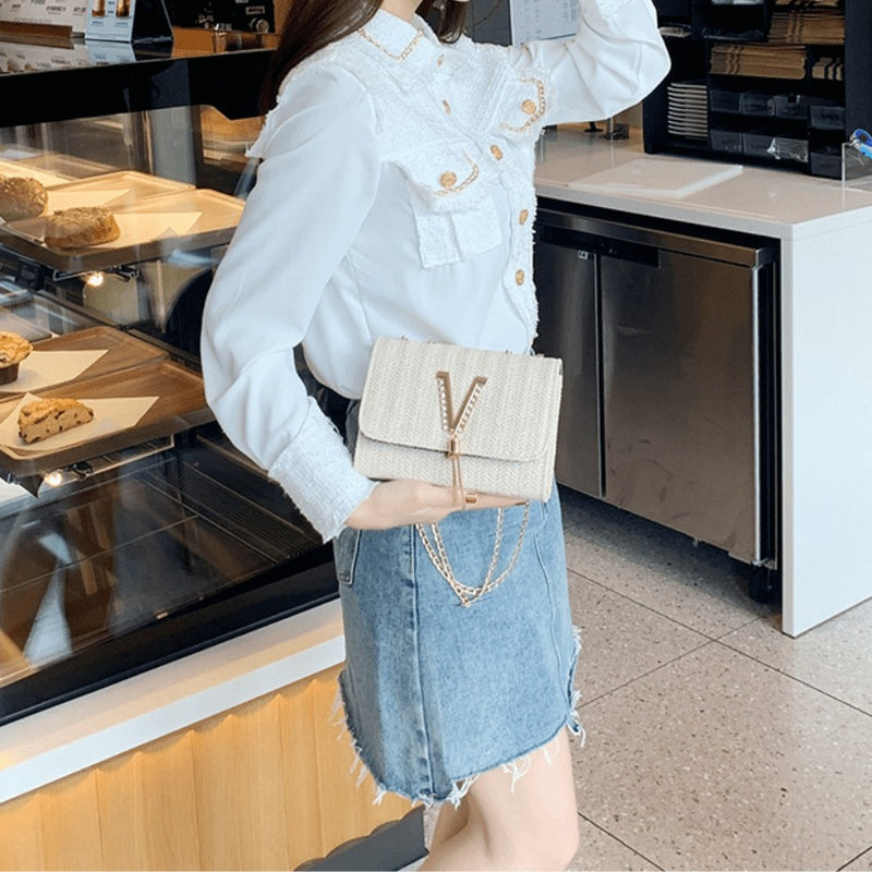 Bolsa Feminina de Ombro Trançada em Ráfia Clutch HandBag OLD FASHION