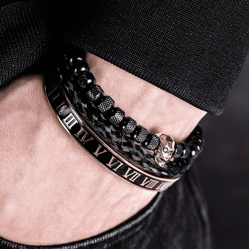 Kit 3 Pulseiras Banhada em Ouro e Prata Caveira OLD SKULL