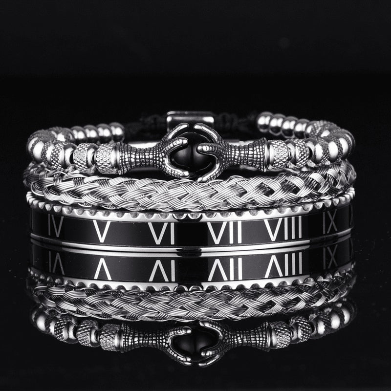 Conjunto De Pulseiras ROYAL EAGLE - Joia Em Aço Inoxidável Com Pedra Natural