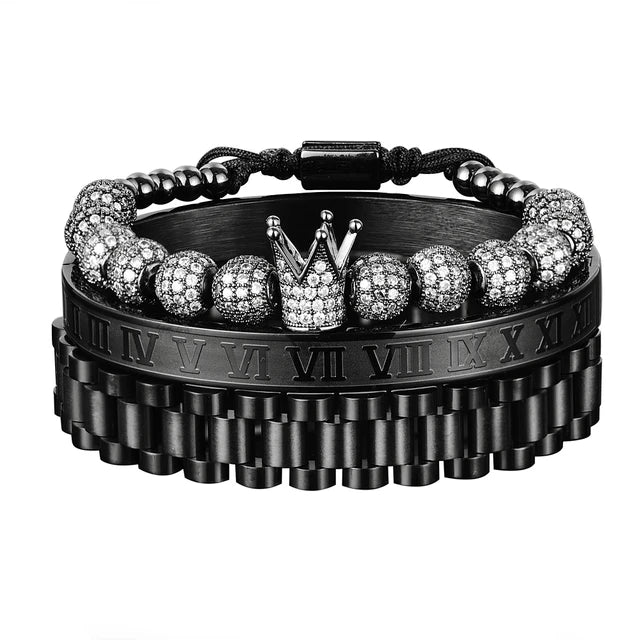 Kit 3 Pulseiras THE ROMAN KING - Joia em Aço Inoxidável Banhada em Ouro e Prata