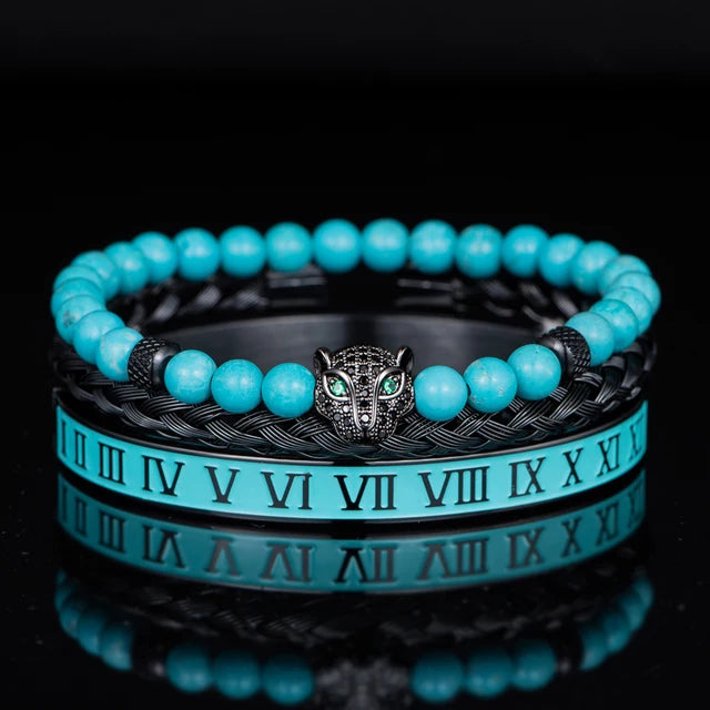Pulseira LEOPARD & ROMAN - Joia em Aço Inoxidável Banhada em Ouro e Prata