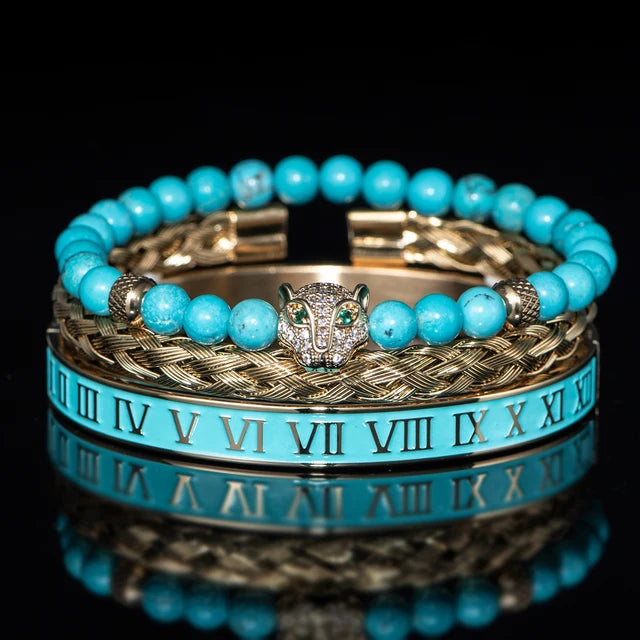 Pulseira LEOPARD & ROMAN - Joia em Aço Inoxidável Banhada em Ouro e Prata