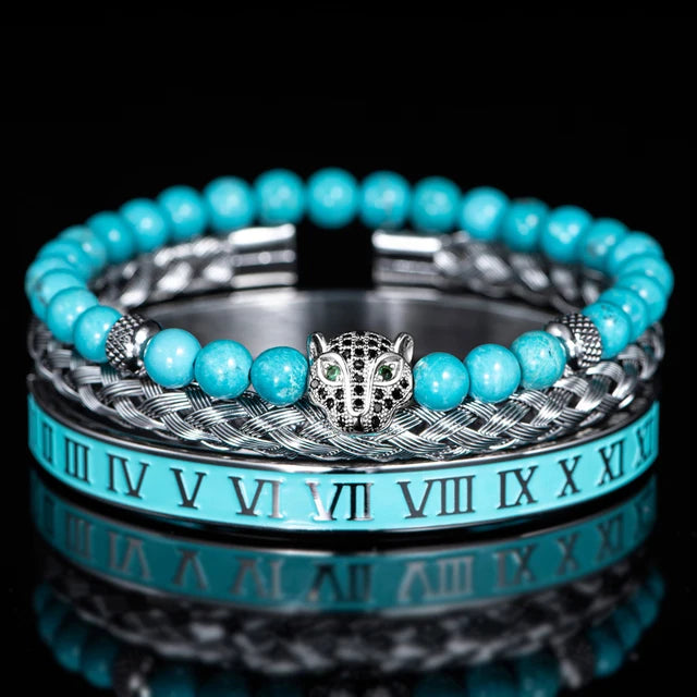 Pulseira LEOPARD & ROMAN - Joia em Aço Inoxidável Banhada em Ouro e Prata
