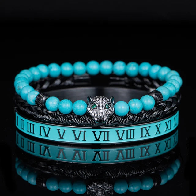 Pulseira LEOPARD & ROMAN - Joia em Aço Inoxidável Banhada em Ouro e Prata