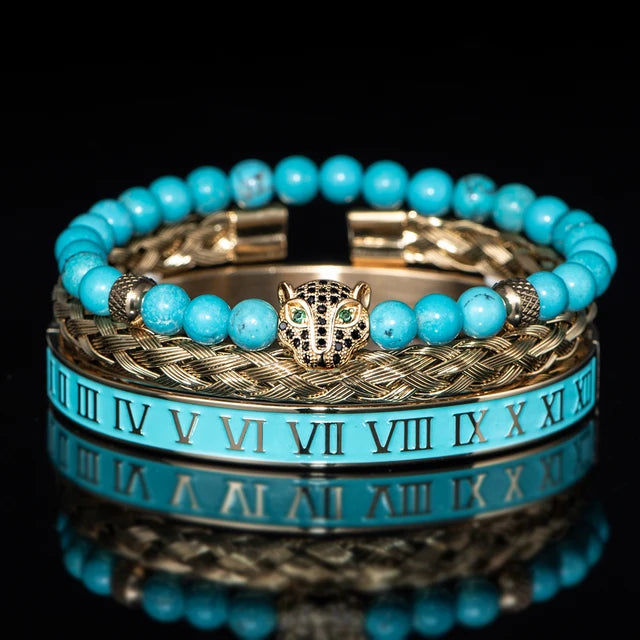 Pulseira LEOPARD & ROMAN - Joia em Aço Inoxidável Banhada em Ouro e Prata