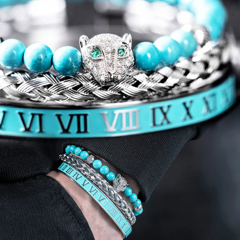 Pulseira LEOPARD & ROMAN - Joia em Aço Inoxidável Banhada em Ouro e Prata
