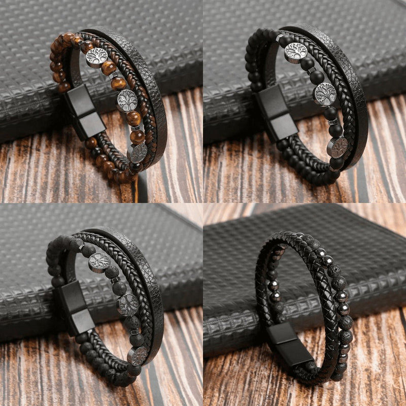 Pulseira em Couro com Pedras e Pingentes THE MAN