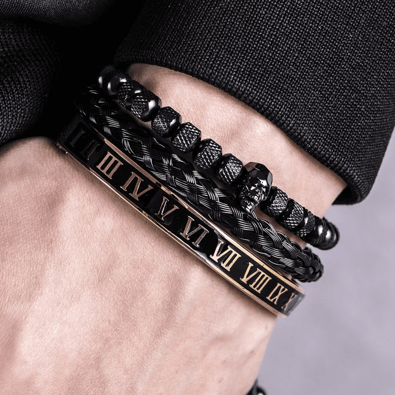 Kit 3 Pulseiras Banhada em Ouro e Prata Caveira OLD SKULL