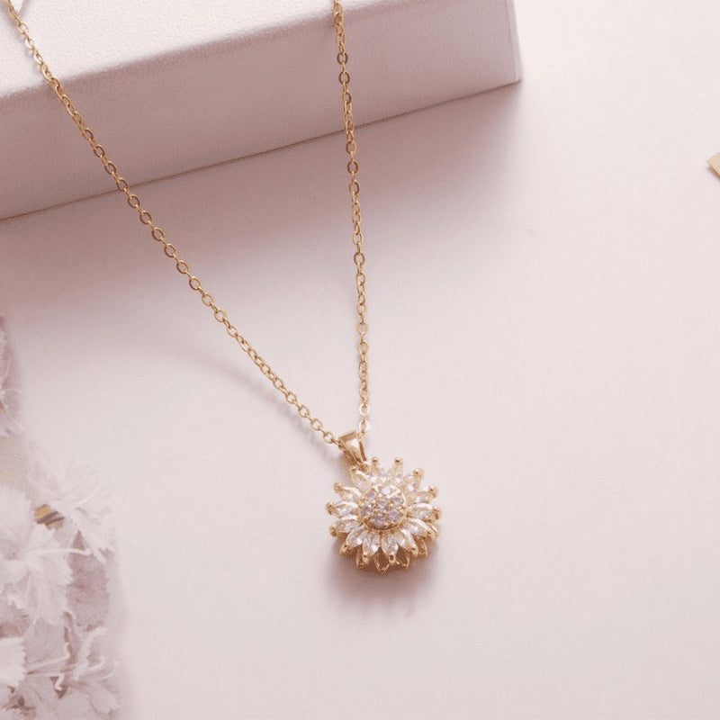 Corrente Giratória Feminina Girassol Banhada em Ouro e Prata Cravejada em Zircônia SUNFLOWER