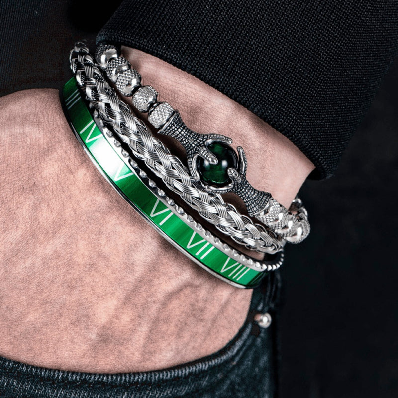 Conjunto De Pulseiras ROYAL EAGLE - Joia Em Aço Inoxidável Com Pedra Natural