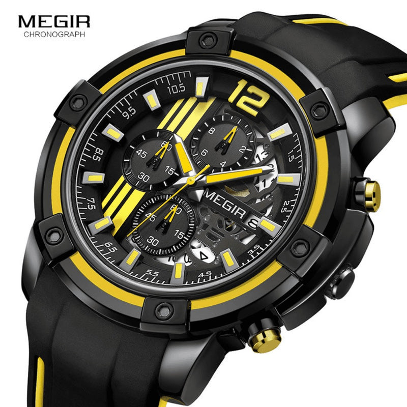 Relógio Masculino Multifuncional Cronógrafo com Pulseira em Silicone MEGIR CRONOGRAPH SPORT