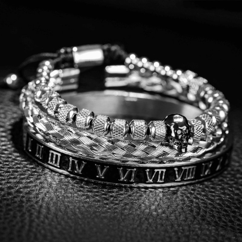 Kit 3 Pulseiras Banhada em Ouro e Prata Caveira OLD SKULL