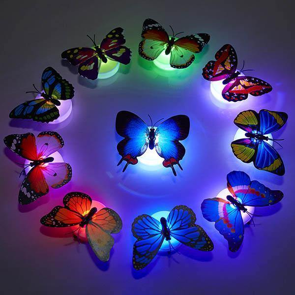 Kit 10 Borboletas Coloridas Mágicas que Grudam de LED