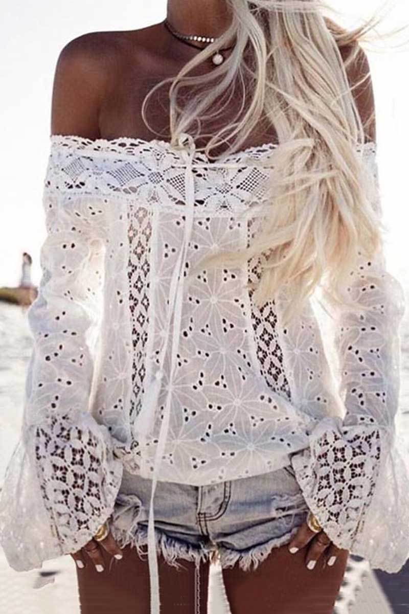 Blusa Feminina Renda Ombro a Ombro - Vintage