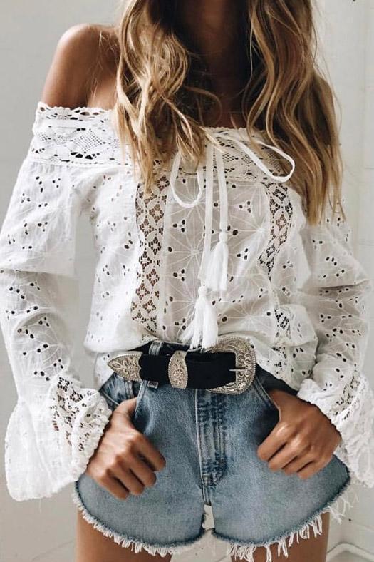 Blusa Feminina Renda Ombro a Ombro - Vintage