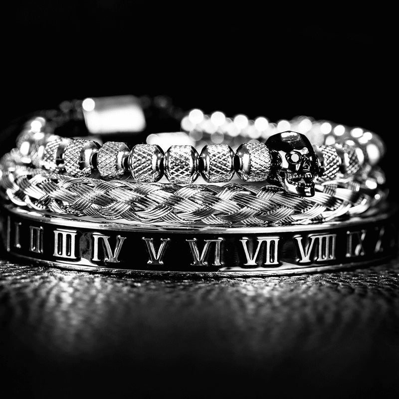 Kit 3 Pulseiras Banhada em Ouro e Prata Caveira OLD SKULL