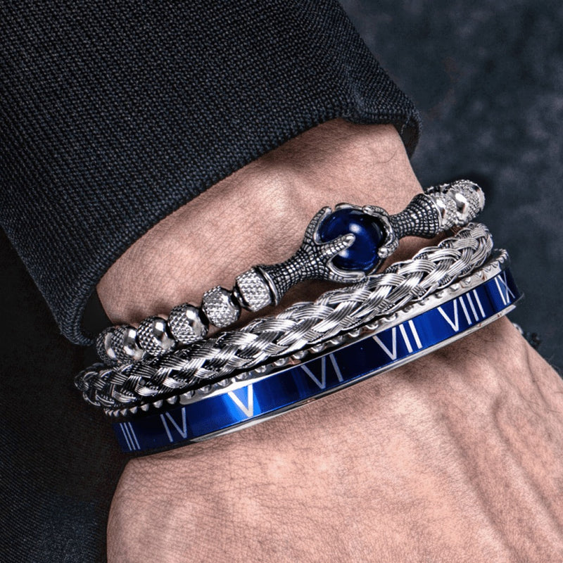Conjunto De Pulseiras ROYAL EAGLE - Joia Em Aço Inoxidável Com Pedra Natural