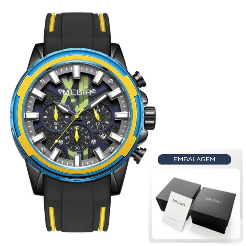 Relógio Masculino MEGIR SPORT EXPLORER - Design 3D, Cronógrafo, Movimento de Quartzo