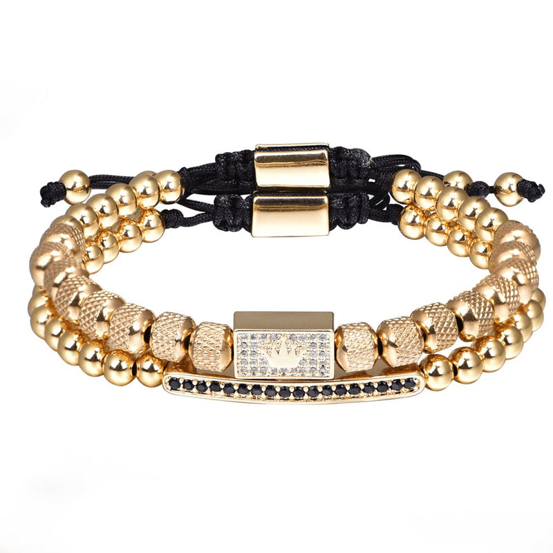 Conjunto 2 Pulseiras SIMPLE CROWN - Joia de Aço Inoxidável Banhado a Ouro e Prata Cravejado Com Zircônia