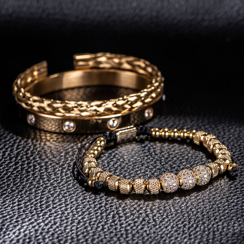 Kit 3 Pulseiras Masculinas Banhadas em Ouro e Prata Cravejada com Zircônias AAA MAGNATA