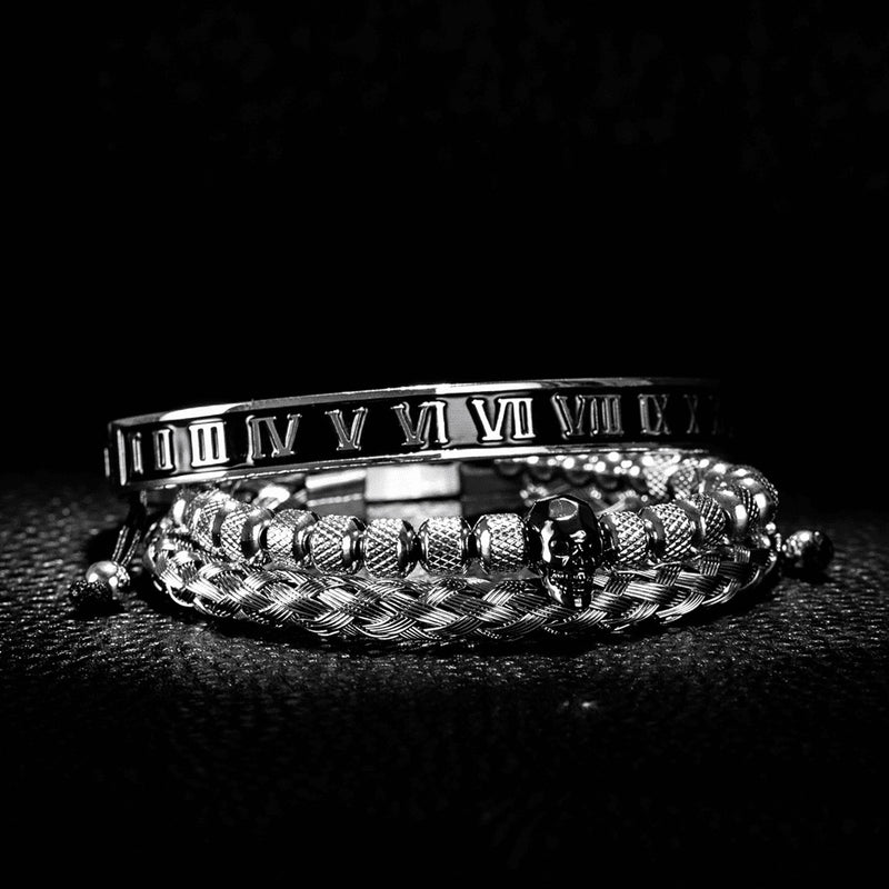 Kit 3 Pulseiras Banhada em Ouro e Prata Caveira OLD SKULL