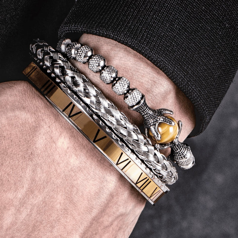 Conjunto De Pulseiras ROYAL EAGLE - Joia Em Aço Inoxidável Com Pedra Natural